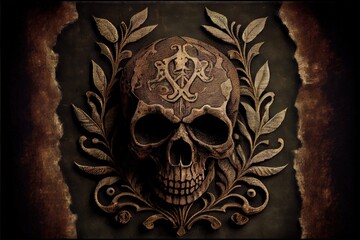 Fototapeta premium Skull and crossbones. Pirate old fabric with one patche texture. AI generated art illustration.