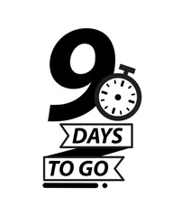 9 days to go black. Fast delivery and online shopping. Marketing and promotion of goods on Internet. Advertising poster or banner for website. Text with clock. Cartoon flat vector illustration