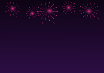 Pink fireworks with holiday celebration symbols on purple and black color background, empty space for display logo and content, creative design vector illustration.