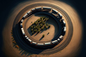 Fototapeta premium Railway going in a circle, created with Generative AI technology