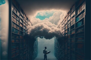 Server room in the cloud, created with Generative AI technology