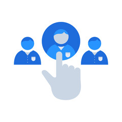 Obraz premium Choose employee business management icon with blue outline style. business, choose, employee, people, human, job, team. Vector Illustration