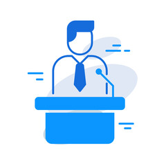 Speaker business management icon with blue outline style. speaker, symbol, isolated, loudspeaker, speech, sign, sound. Vector Illustration