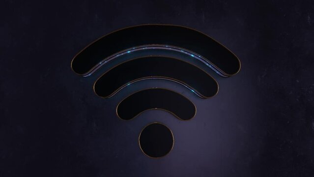 3D Golden Blue WiFi Icon Symbol Logo Animation Abstract Background. Beautiful WiFi logo reveal