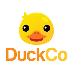 Cute Rubber Duck head logo flat design logo illustration. vector logo template isolated on white background