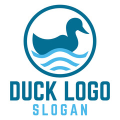 Duck swimming on water logo flat design logo illustration. vector logo template isolated on white background