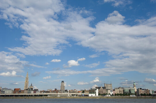 Downtown Antwerp skyline taken from across the Schelde river
