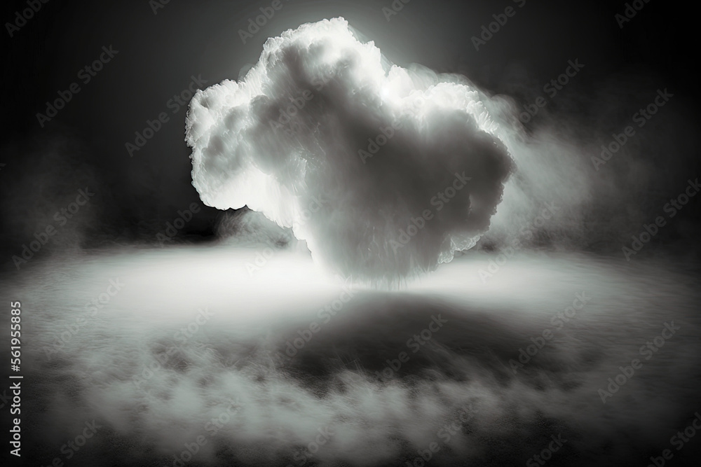 Canvas Prints Dry ice cloud and fog on the floor. On a dark, empty background, a perfect spotlight fog effect is created. Generative AI