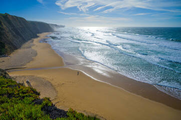 Magoito Beach, beautiful sandy beach on Sintra coast, Lisbon district, Portugal, part of...