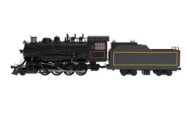 Fototapeta na wymiar classic black cinematographic locomotive train on white background 