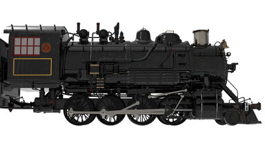 Fototapeta na wymiar classic black cinematographic locomotive train on white background 