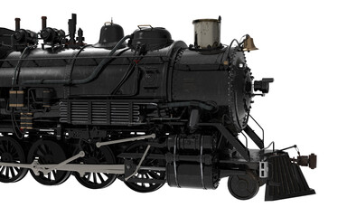 Naklejka premium classic black cinematographic locomotive train on white background 