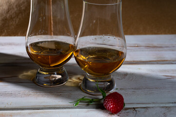 Scotch single malt and blended whisky tasting on distillery in Scotland close up