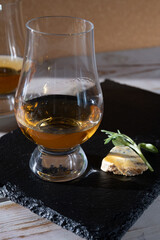 Scotch single malt and blended whisky tasting on distillery in Scotland close up