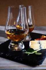 Scotch single malt and blended whisky tasting on distillery in Scotland close up