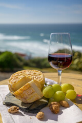 Tasting of tawny port wine and local portuguese matured cheese queijo serpa, Setubal area, Portugal