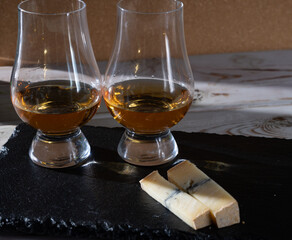 Scotch single malt and blended whisky tasting on distillery in Scotland close up