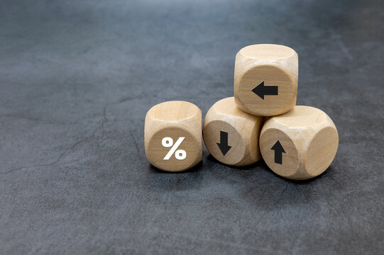 percentage to UP and Down arrow symbol icon. Interest rate, stocks, financial, ranking, mortgage rates and Cut loss concept