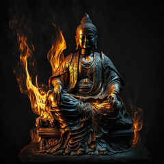 Fototapeta na wymiar Spiritual meditating Buddha statue. Buddhist religion main spirituality figure. Zen and enlightenment idea. Made with Generative AI