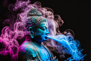 Obraz premium Spiritual meditating Buddha statue. Buddhist religion main spirituality figure. Zen and enlightenment idea. Made with Generative AI