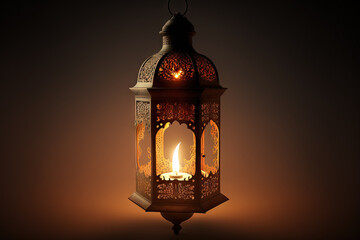 old fashioned hanging lantern Ramadan vibe at night with minimal background adornment. Generative AI