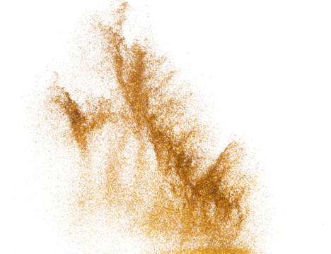 Explosion metallic gold glitter sparkle bokeh isolated white background decoration. Golden Glitter powder spark blink celebrate, blur foil part explode in air, fly throw gold glitters particle shape