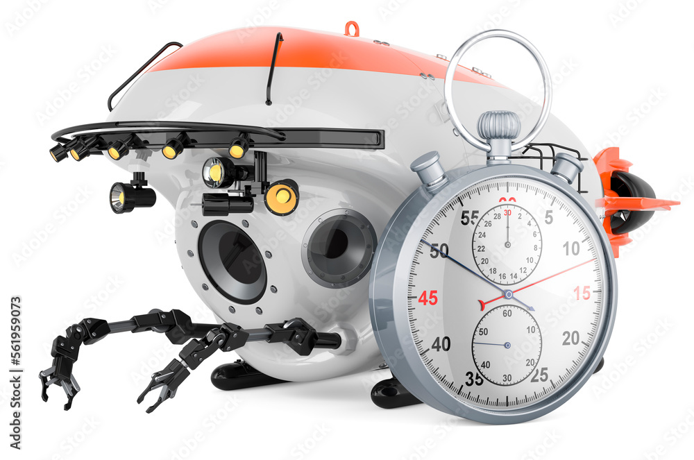 Poster bathyscaphe with stopwatch. 3d rendering