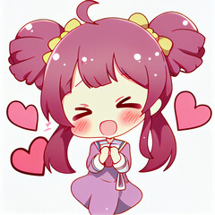 Kawaii girl doing heart gesture with hands, anime illustration