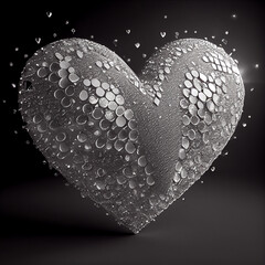 Luxury heart made of white diamonds, love valentine background 3d render