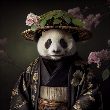 Cute giant panda dressed in traditional Chinese clothing illustration