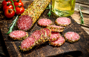 Salami with herbs and spices.