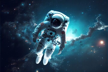 Fototapeta na wymiar Astronaut floating above moon 3D illustration of science with Generative AI
