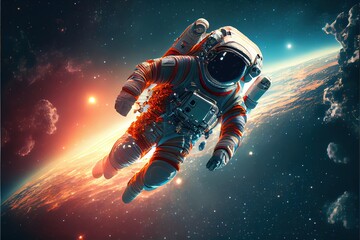 Obraz na płótnie Canvas Astronaut floating above moon 3D illustration of science with Generative AI
