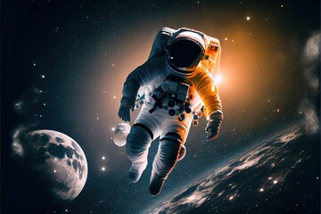 Fototapeta na wymiar Astronaut floating above moon 3D illustration of science with Generative AI