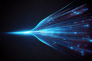 Fototapeta na wymiar Blue light streak fiber optic speed line futuristic background with Generative AI