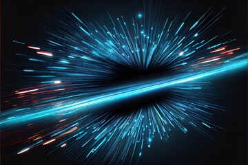 Fototapeta premium Blue light streak fiber optic speed line futuristic background with Generative AI
