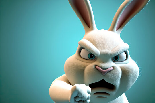 A white Easter bunny or rabbit cartoon is pointing. Generative AI