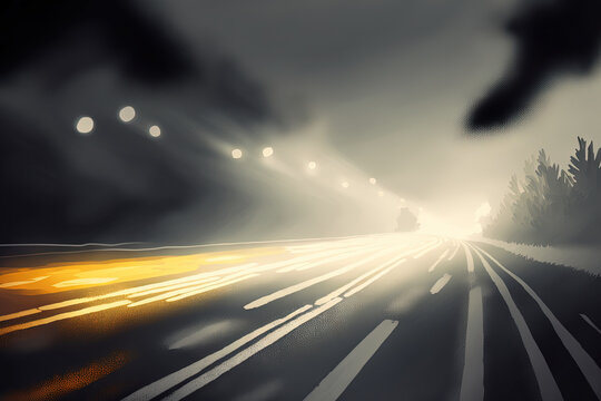 a creative misty light background with an asphalt blur. Generative AI