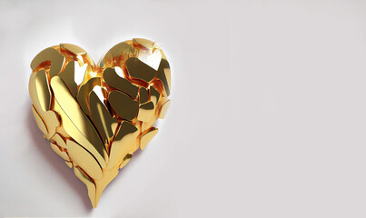 Golden intricate heart on valentine's day with separated background. Gift. With space. Generative AI.