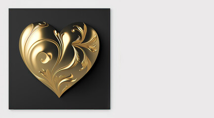Golden intricate heart on valentine's day with separated background. Gift. With space. Generative AI.