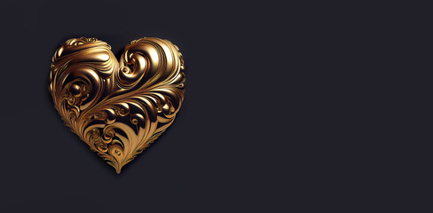 Golden intricate heart on valentine's day with separated background. Gift. With space. Generative AI.