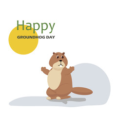 Happy Groundhog Day. Banner with the image of a funny groundhog