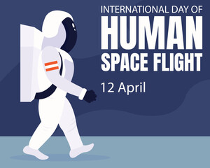 illustraton vector graphic of an astronaut is walking on the moon, perfect for international day, human space flight, celebrate, greeting card, etc. © setyadesign