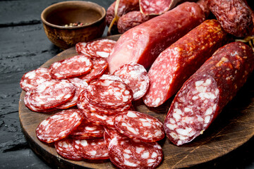 Different types of salami on the Board.
