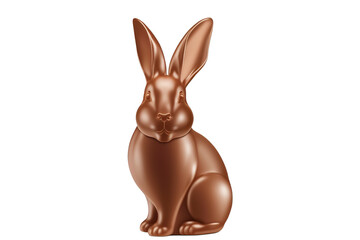 Obraz premium Chocolate bunny seen from profile with white background. Easter day celebration