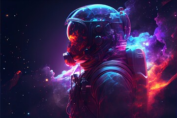 Fototapeta na wymiar Astronaut on a futuristic background Sci fi colorful with Generative AI