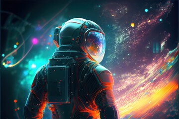 Obraz na płótnie Canvas Astronaut on a futuristic background Sci fi colorful with Generative AI