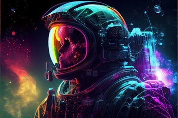 Astronaut on a futuristic background Sci fi colorful with Generative AI