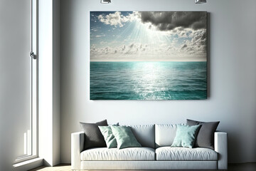Beautiful natural scenery, ocean water, and a sky and palette that are striking. Beautiful seascape, horizon, and sunbeams serve as the background. Concept of serenity and inspiration, inspirational n