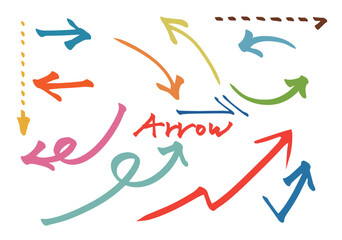 カラフルな矢印　筆の手書き　セット
